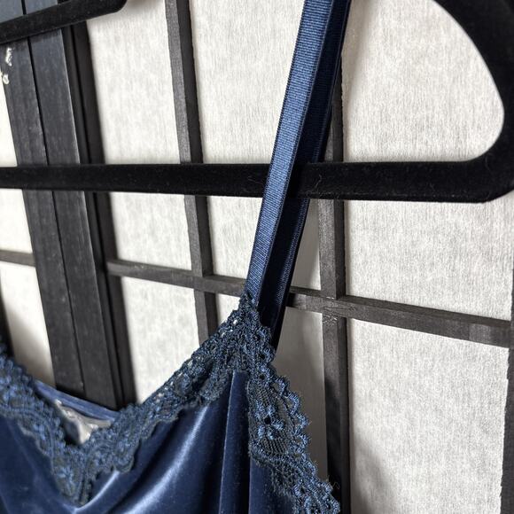 Y2K Velvet Tank Lace Trim Romantic‎ Cottagecore XL Navy Adjustable Strap - Picture 6 of 6